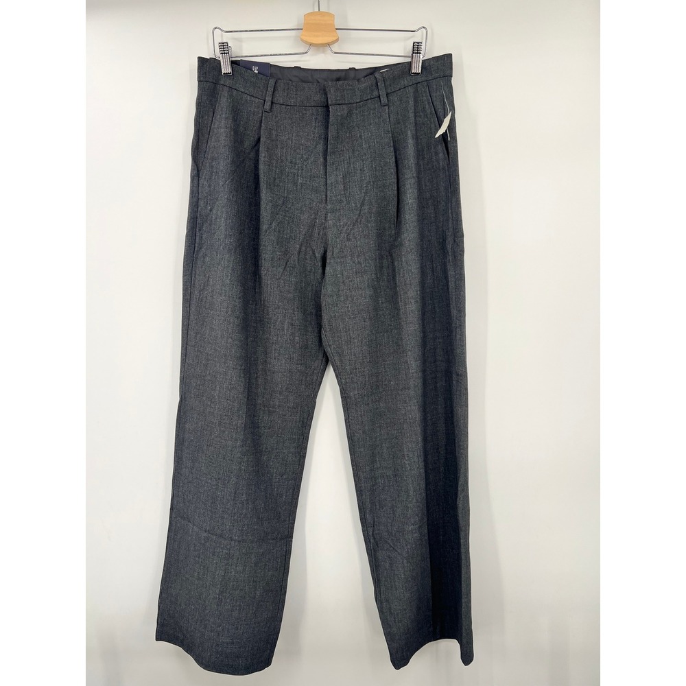 GAP 365 Loose Trouser Size 33 Charcoal Heather Grey Pleated Dress Pants NEW